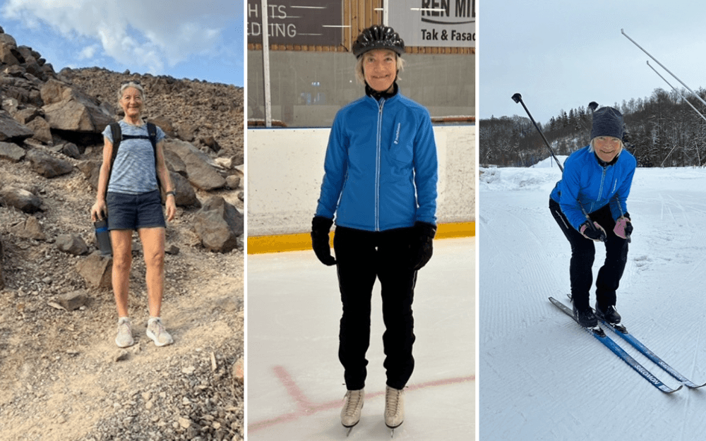 Aktiv pensionär som vandrar i berg, åker skridskor och skidor.