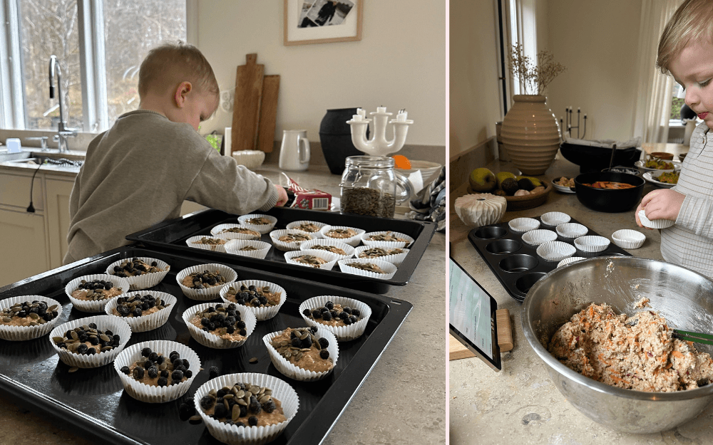 Barn som bakar muffins