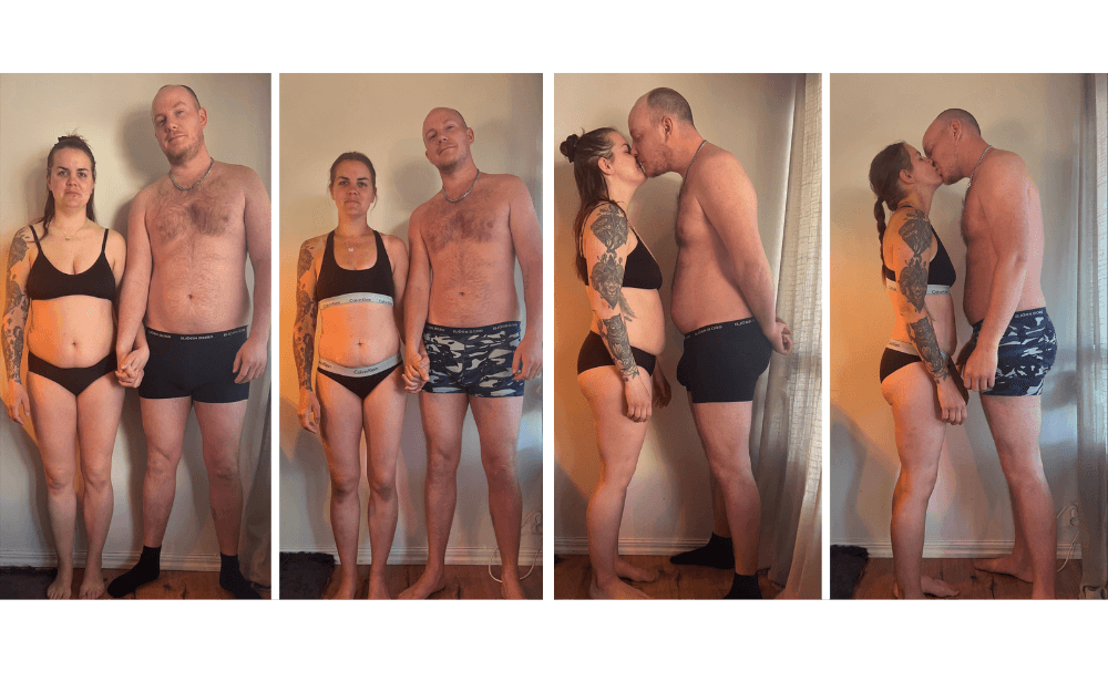 Par som tränat med Weekly Revolt visar före och efter bilder.