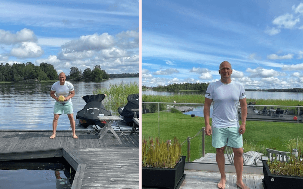 En man tränar med Kettle Bell.