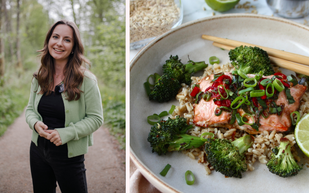 Weekly Revolts dietist Joanna är hjärnan bakom de populära recepten. Lax med broccoli och matvete är perfekt för dig som vill hålla dig mätt länge. 