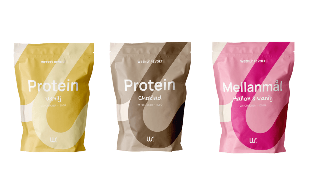 Proteinpulver vanilj, choklad och hallon/vanilj.