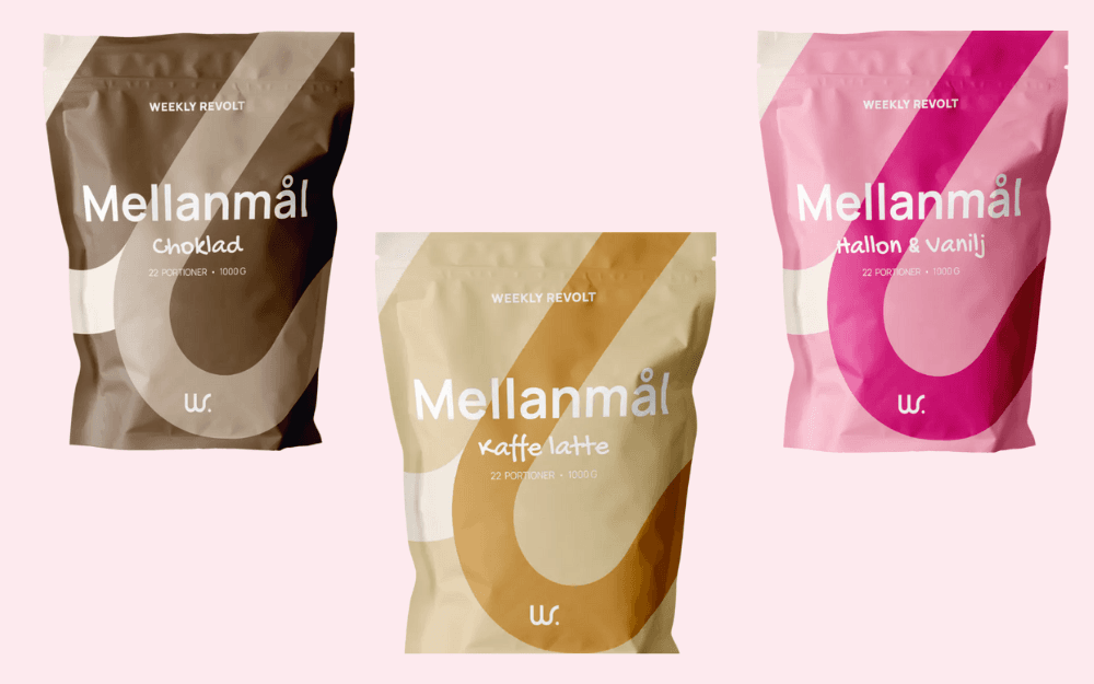 Mellanmålsdryck i smakerna choklad, kaffe latte och hallon/vanilj.