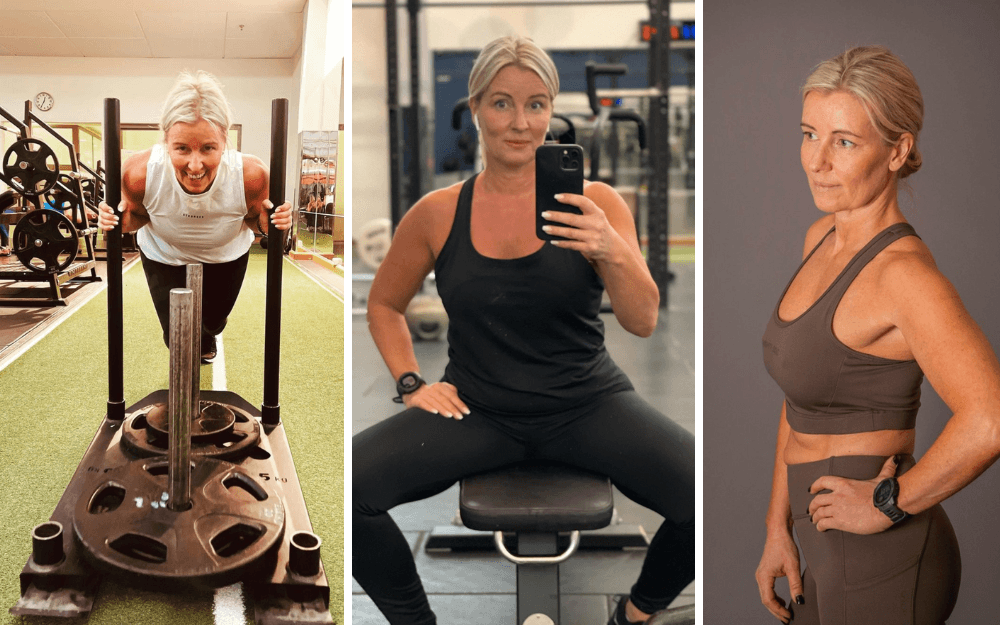 Kvinna i klimakteriet som tränar på gym