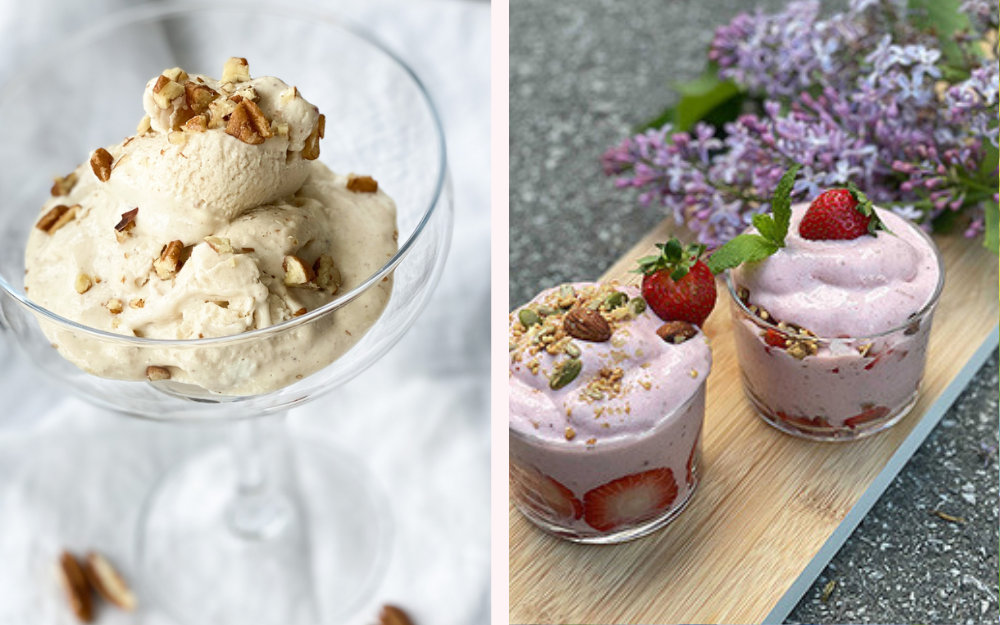 Bananglass och frozen smoothie – två drömmiga Weekly Revolt-mellanmål som känns som dessert. 