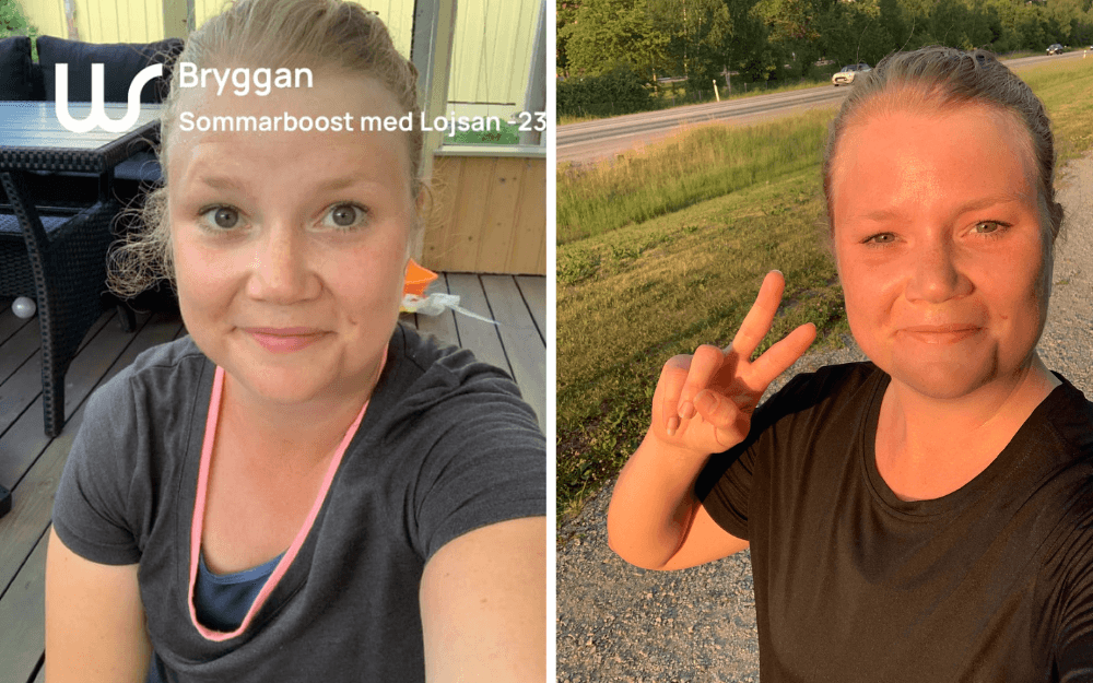 Kvinna som tränar med Weekly Revolts app.